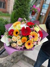 Букет цветов из:  Герберы, Ромашки, Хризантемы, Розы и Подсолнухи #REPLACE_PRED# Попово