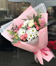Букет цветов из:  Розы, Лизиантусы и Хризантемы в Попово